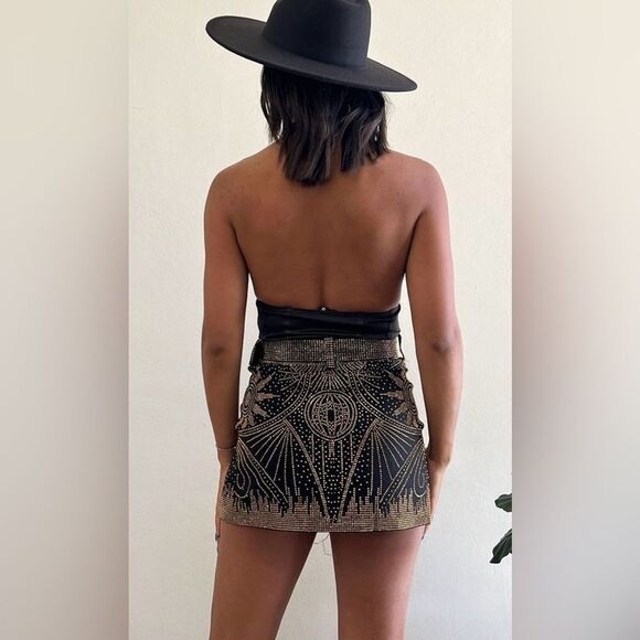 Day G Gold Studded Mini Skirt with Belt | Art Deco Festival Glam size Large - Picture 8 of 10